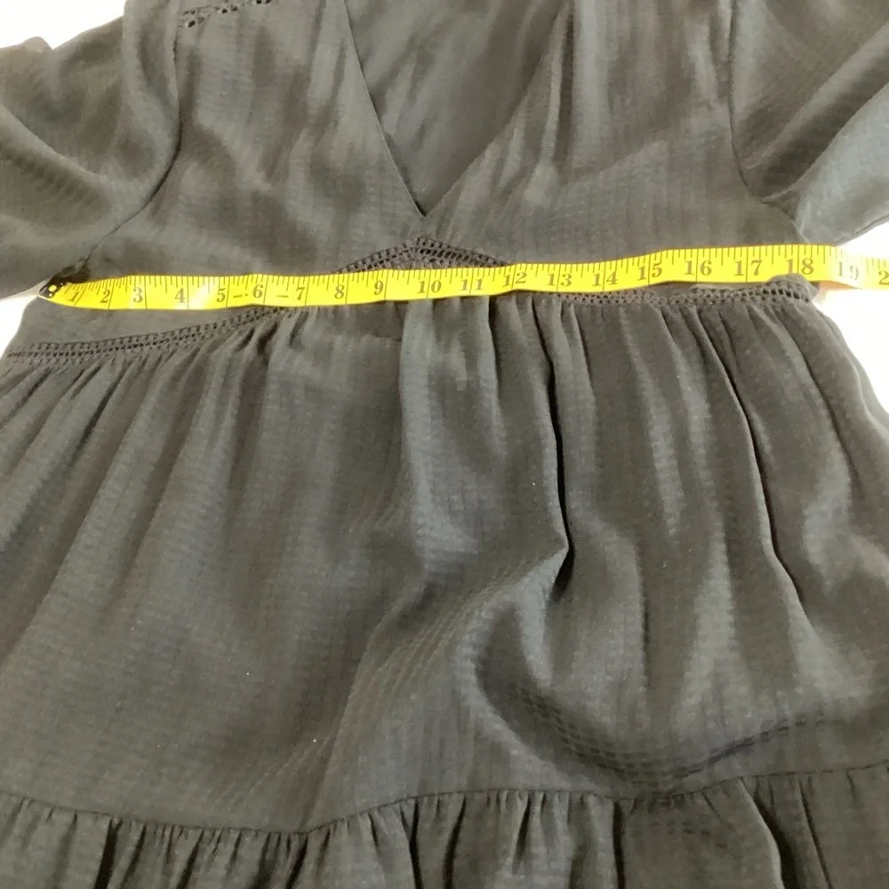 Zara Tiered Maxi Dress Long Sleeve Black M Boho Goth Dark Cottagecore Prairie - Picture 5 of 7